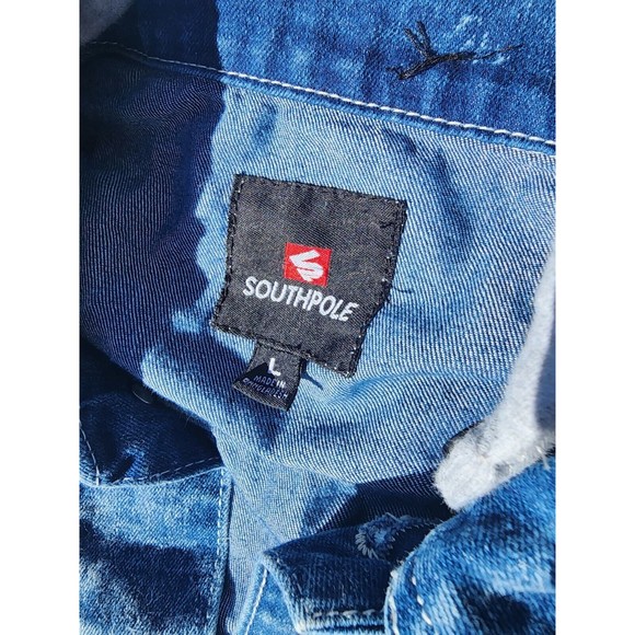 South Pole Men’s Paint Splash Blue Denim & Gray Removable Hoodie Jacket Size L - Picture 4 of 10
